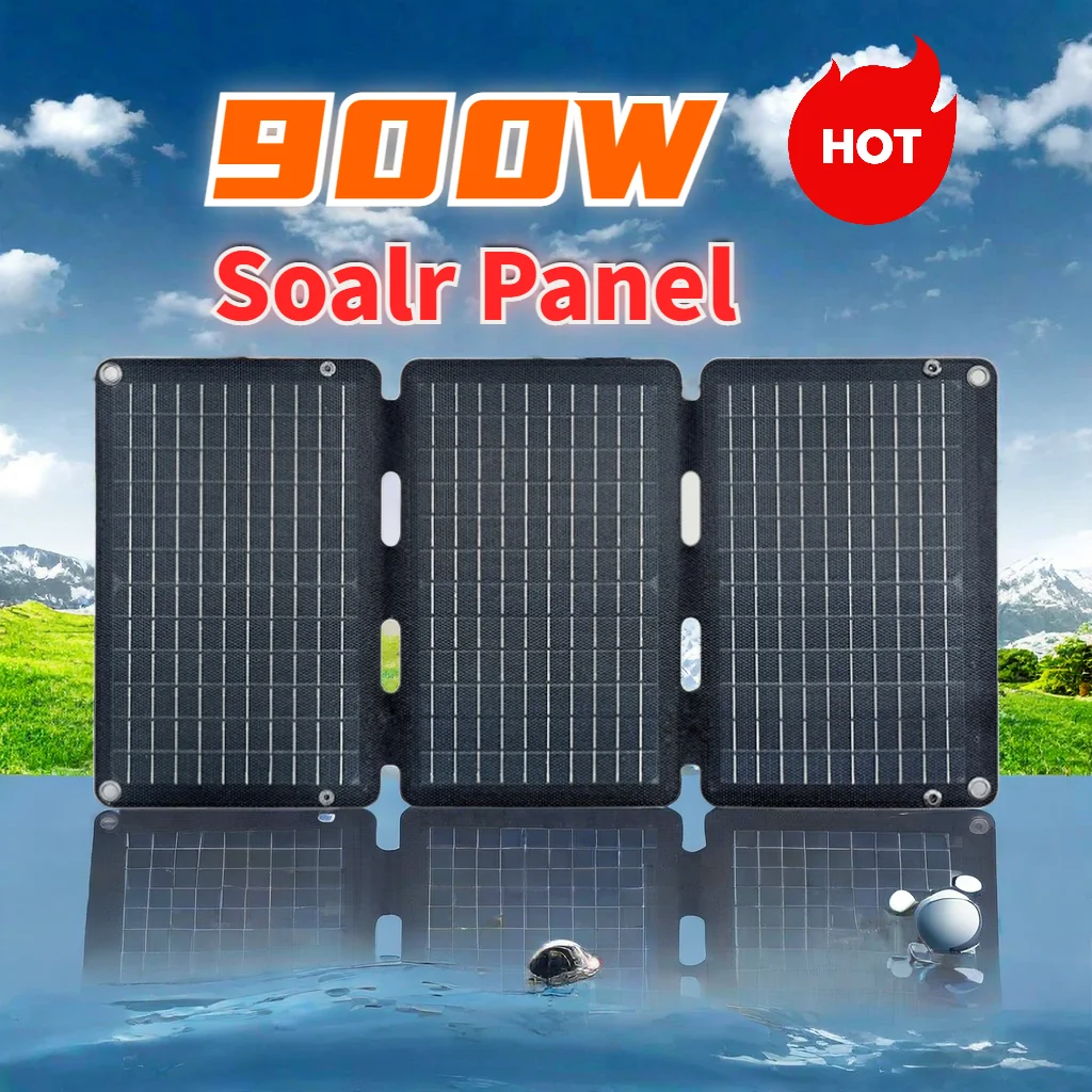 

900W Solar Folding Panel Portable Bag USB Output Solar Charger Outdoor Power Business Trip Hiking Camping Phone Power Generator