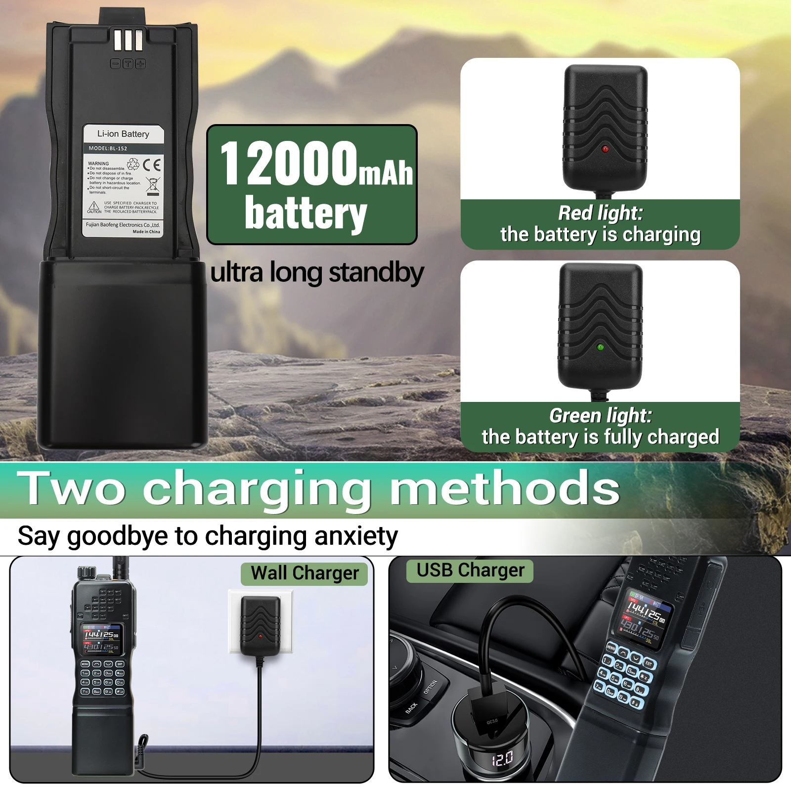 BAOFENG AR-152 PRO نظام تحديد المواقع التكتيكي لاسلكي تخاطب بلوتوث البرمجة سعة كبيرة 12000 مللي أمبير طويلة المدى ثلاثي الطاقة اتجاهين الراديو #6