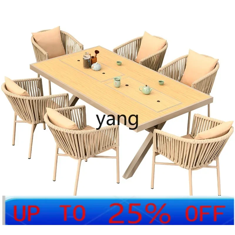 

LTT outdoor barbecue table and chairs patio garden household barbecue electric grill table