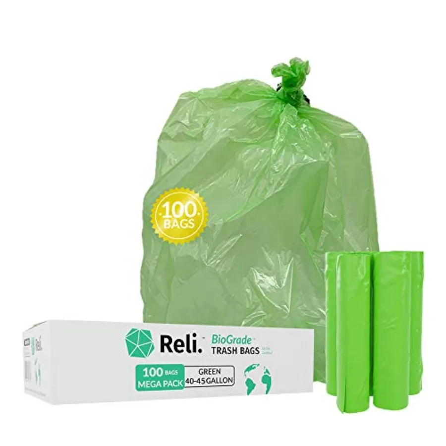 

Biodegradable 40-45 Gallon Trash Bags 100 Count ASTM D6954 Green Eco-Friendly Oxobiodegradable Under Certain Conditions See Pro
