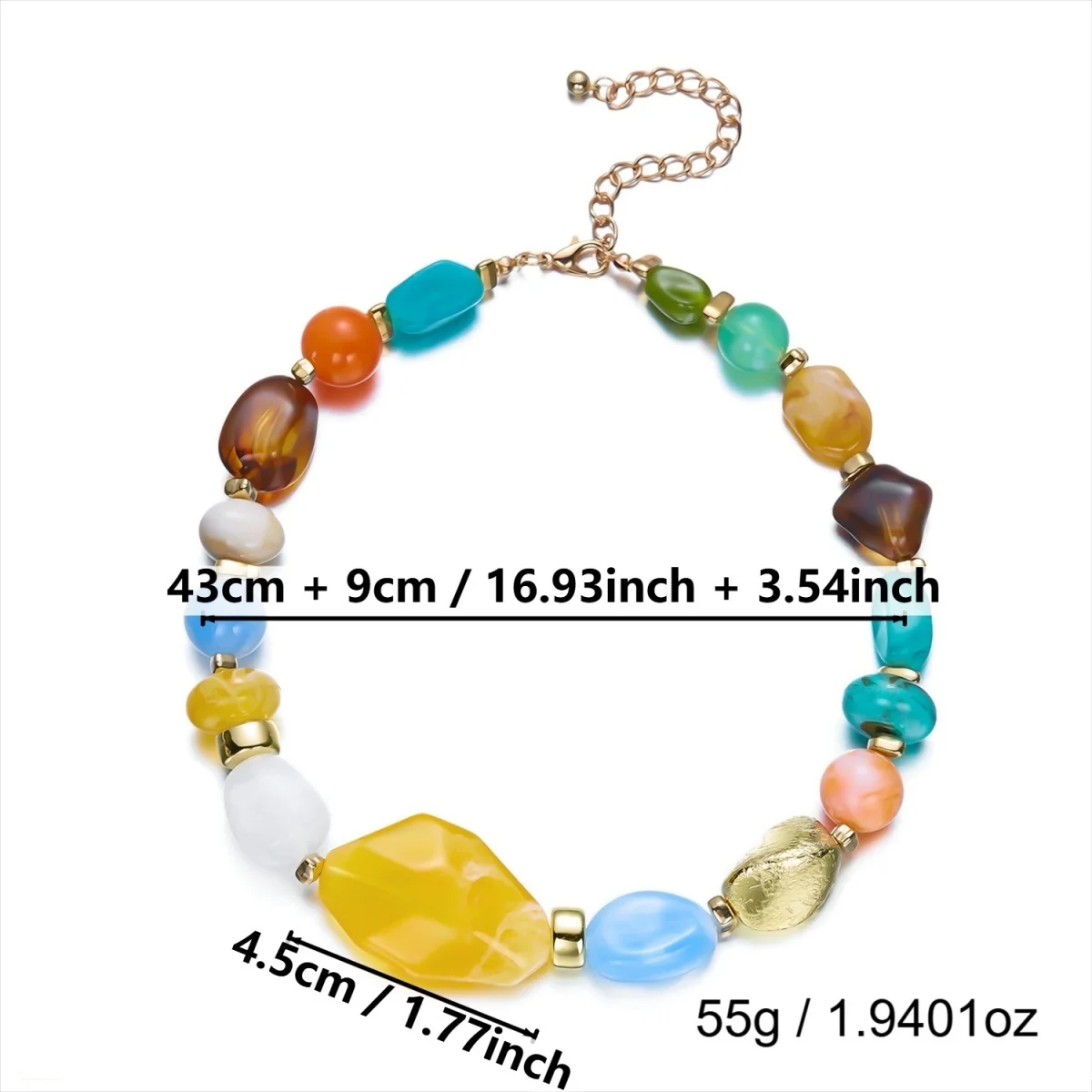 Klobige Unregelmäßige Acryl-Perlenkette für Damen und Herren, Bunte Imitations-Natursteinperlen-Halskette, Vintage-Punk-Schmuck – Detail 34