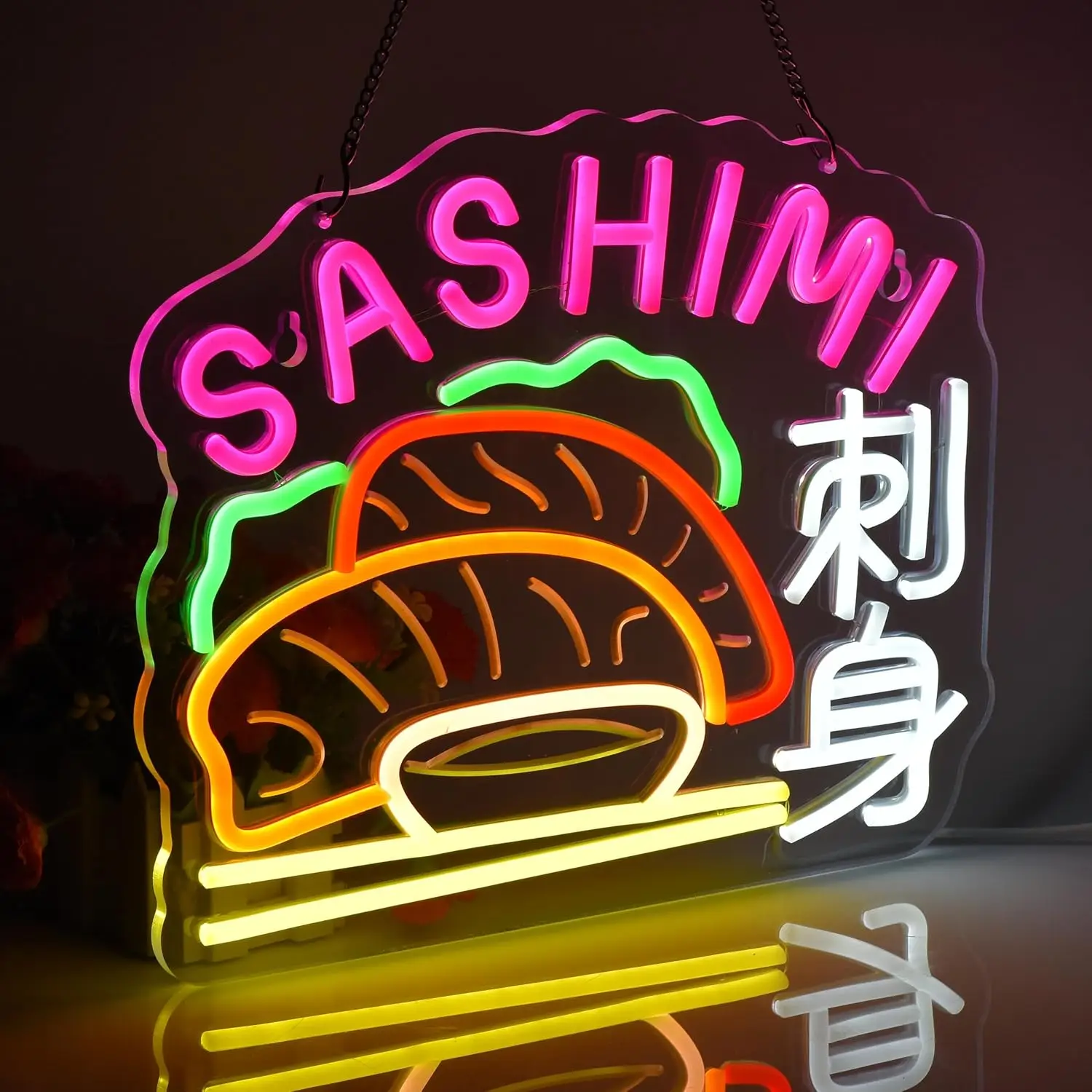 Sashimi Japanese Food Neon Sign USB Dimmable Neon Light for Sushi Izakaya Bar Fusion Bistro Seafood Shop Cafe Window Party Decor