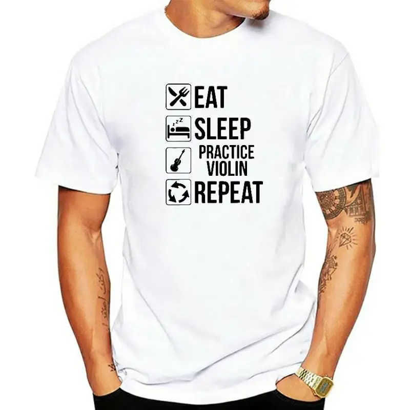 New Cotton Short Sleeve O-Neck Harajuku T-Shirt Eat Sleep Practice Violin Repeat T Shirt Funny Music Gift Graphic Fashion Tops