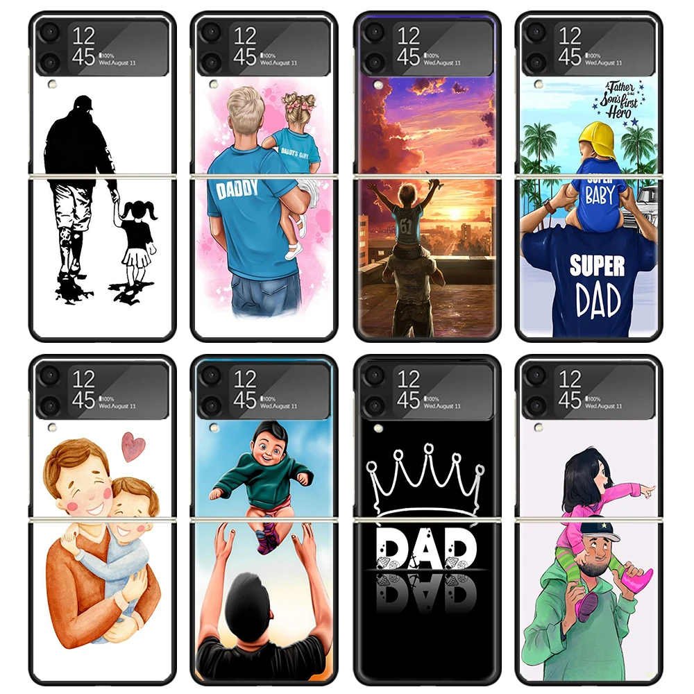 Dad And Baby Girl Boy Black Phone Case For Samsung ZFlip6 ZFlip5 ZFlip4 ZFlip3 5G Hard Protective Galaxy Z Flip 3 4 5 6 Cover ZF