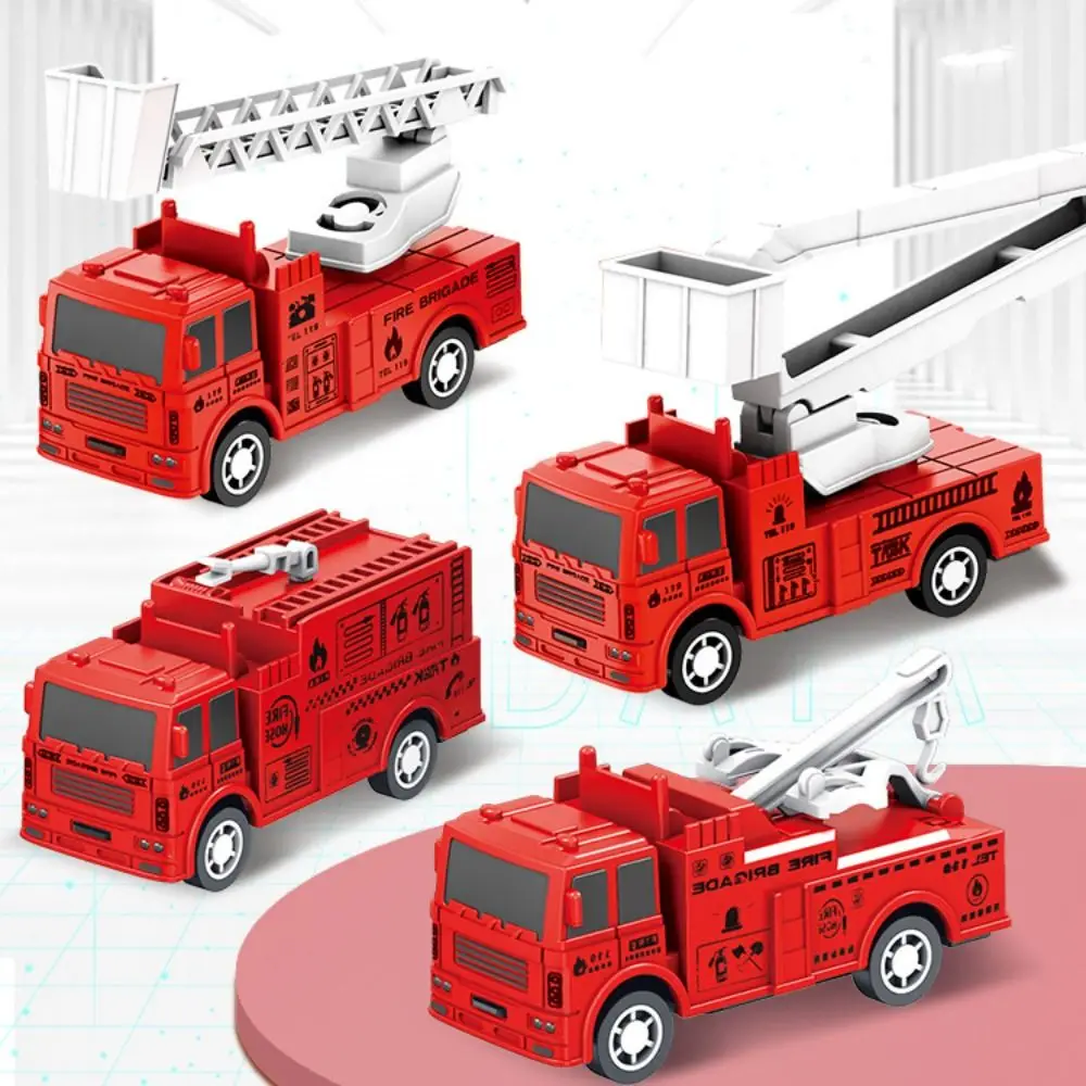 Carro de combate a incêndio plástico para crianças, Diecast Pull Back Cars, caminhão de bombeiros, vermelho, novo, 4pcs