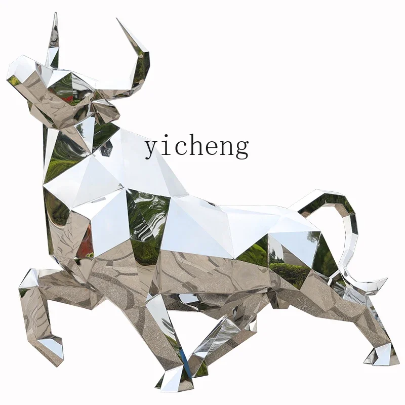 

X-28 Outdoor Stainless Steel Geometric Animal Cow Sculpture Hotel Lobby Ornament Sales Office Courtyard