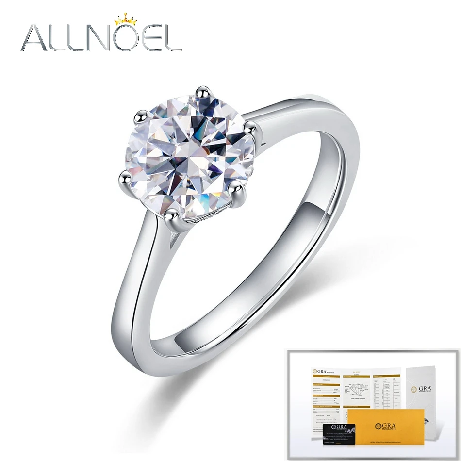 ALLNOEL 0.5-4CT VVS1 D خاتم مويسانيتي ملون للنساء 6 شوكات إعداد 925 خاتم زفاف فضي مع GRA معتمد بالجملة