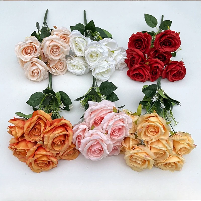10 Stück Künstliche Aus-Rosen Bündel Seidenblumen DIY Fotografie-Requisiten Hoteldekoration Flache Rose Simulierte Weiße Blume – Detail 1