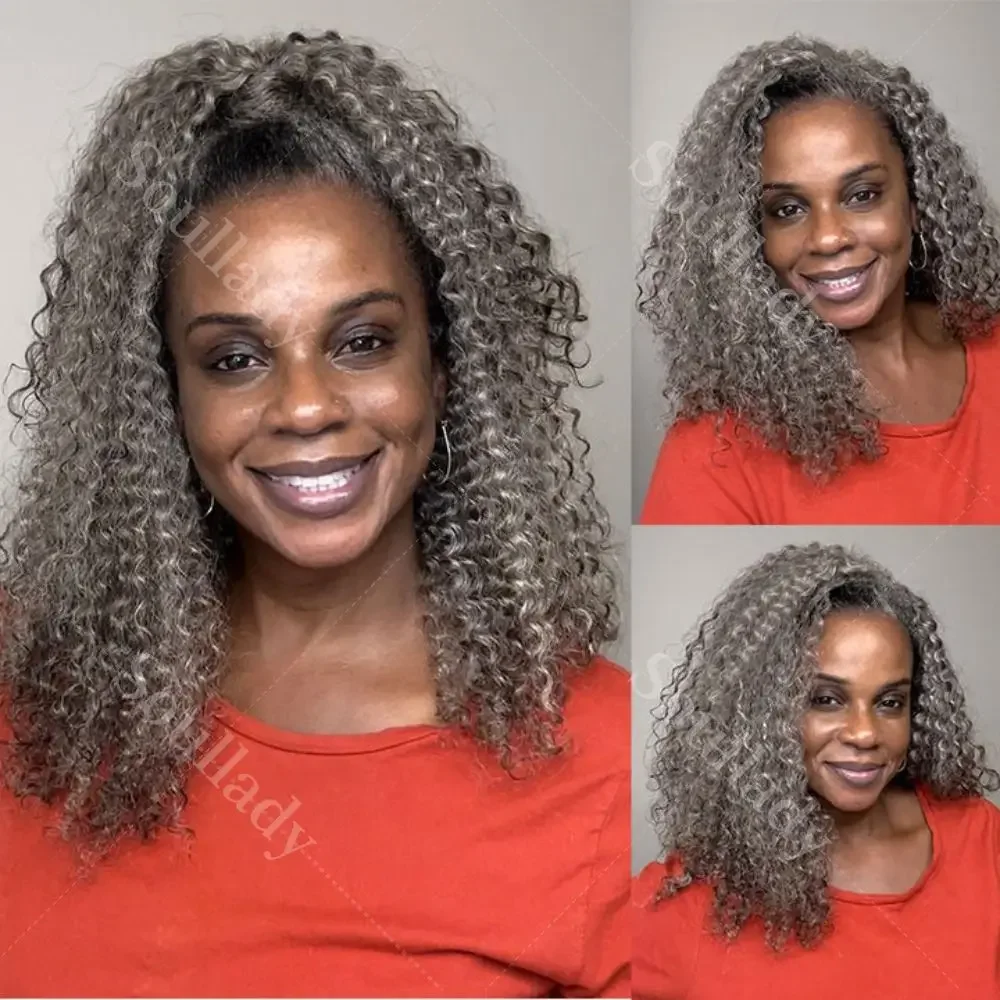 

Wig Secret Standard Salt & Pepper Kinky Curly 3 In 1 Half Wig Beginner Friendly Glueless 3/4 Wig 100% Human Hair