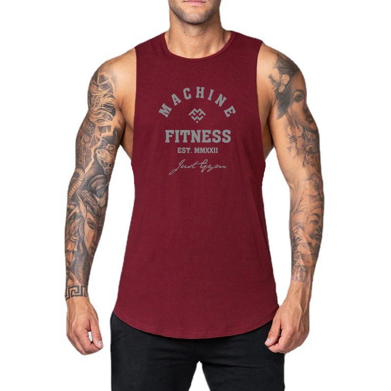 Machina Fitness Tank Top Mens Cotton Muscle Sleeveless Shirt Workout Gym Clothing Bodybuilding Singlets Vest Casual Sportswear