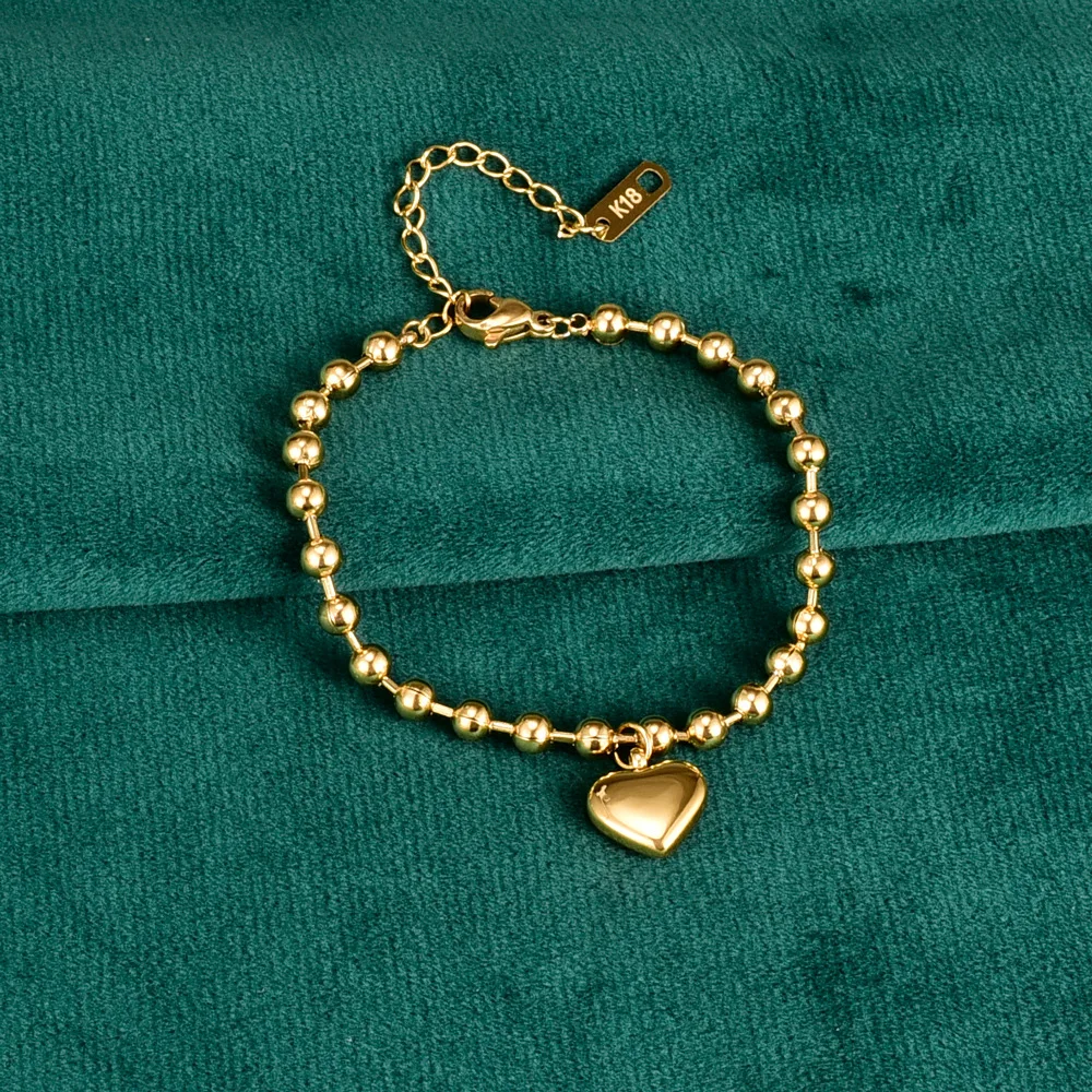 Pulsera con colgante de corazón de acero inoxidable para mujer, cadena de cuentas encantadoras, pulseras colgantes de corazón, joyería de moda