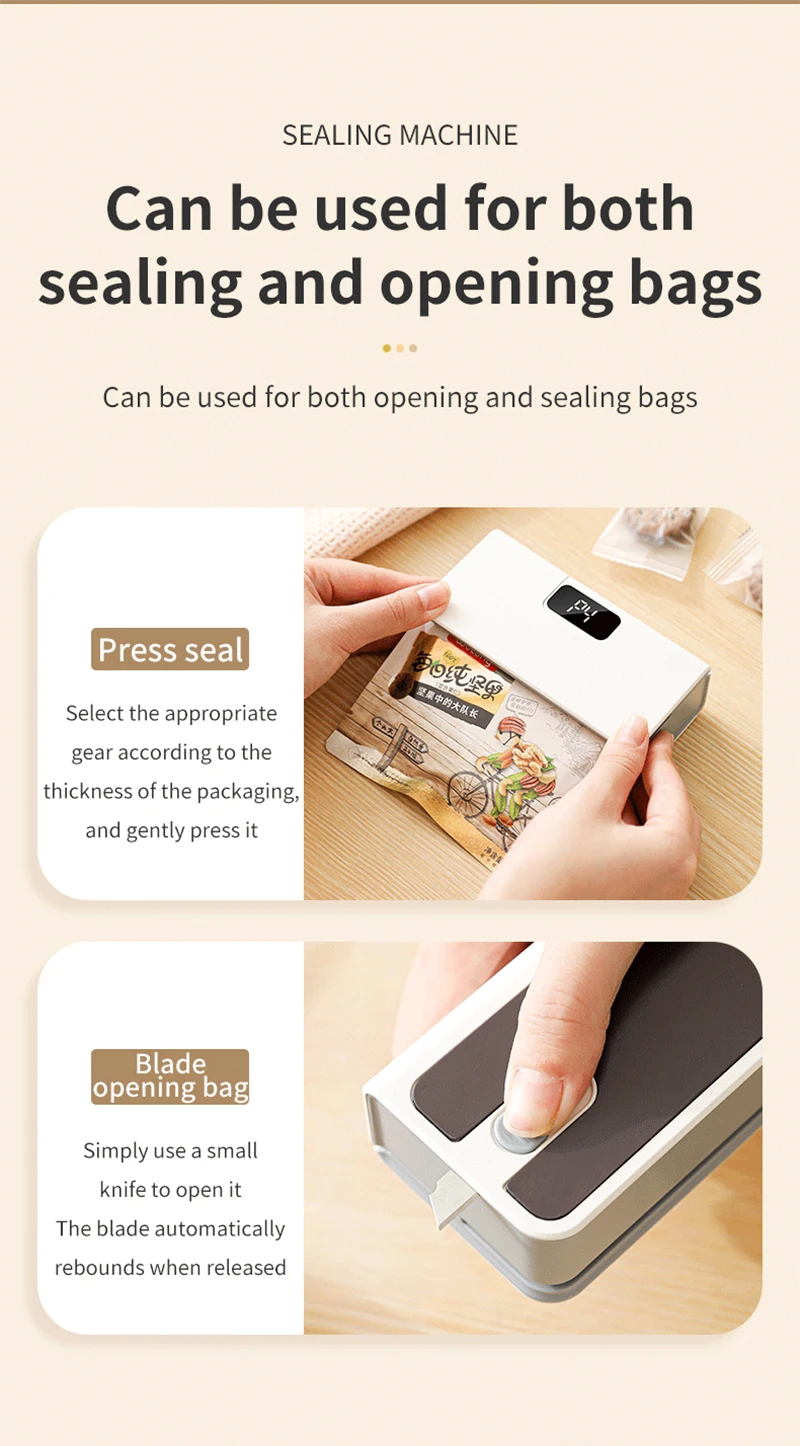 Mini Bag Sealer Handheld Plastic Bag Heat Sealing Machine USB Rechargeable Food Package Clip Bags Sealer Plastic Bag Heat Sealer
