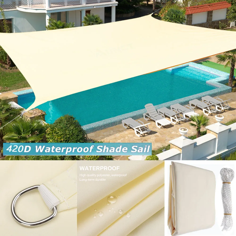 

420D Waterproof Square Rectangle Shade Sail Garden Canopy Pool Sun Shade Camping Gazebo For Outdoor Awnings Carport 95% UV