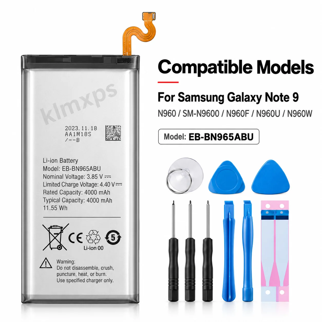 Premium Phone Battery EB-BN965ABU EB-BN965ABE 4000mAh For Samsung Galaxy Note9 Note 9 SM-N9600 N960F N960U N960N N960W +Tools