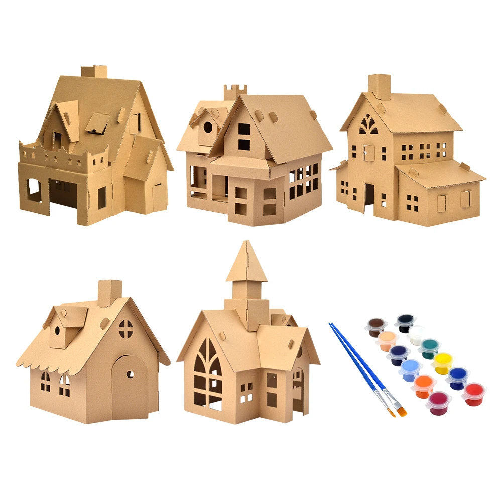 

5 set Christmas Cookie House Decorations Diy Material Kit For Kids Premium Cardboard Safe Edges Creative Biscuit House Xmas