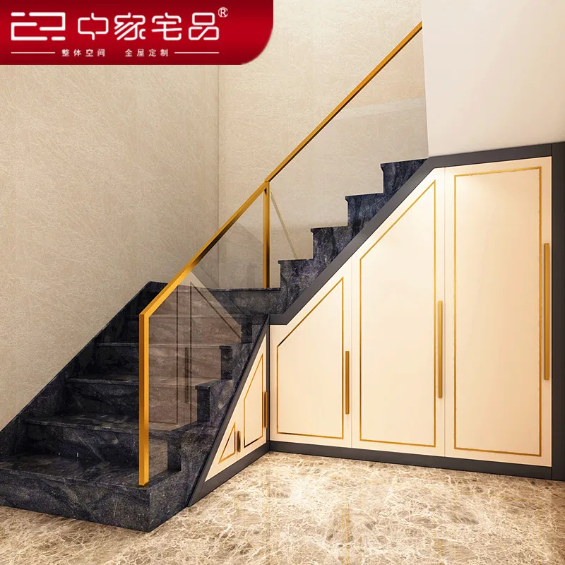 Villa marble staircase custom light luxury pull-out cabinet high-end private custom Nordic wardrobe shoe cabinet oblique angle c