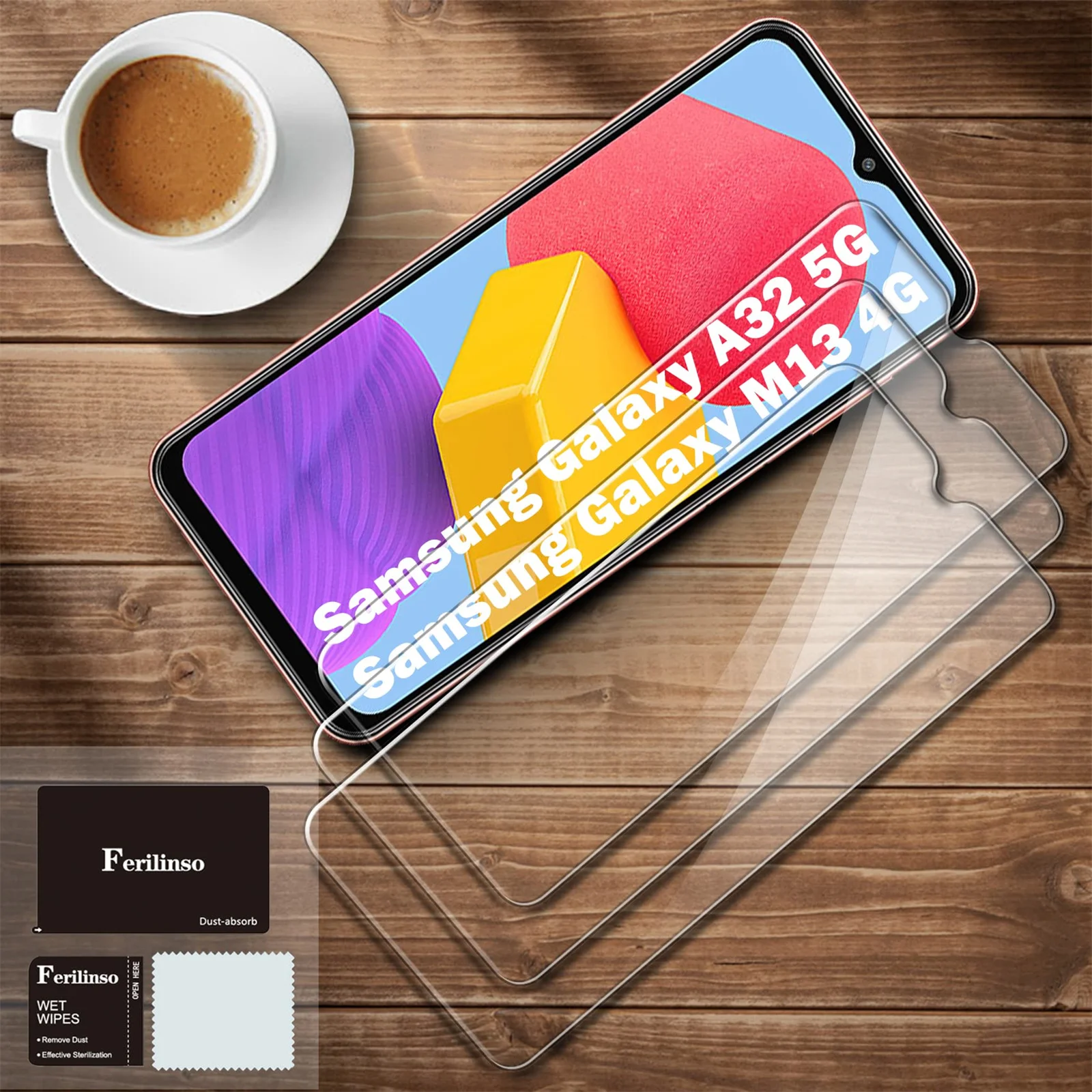 Displayschutzfolie für Galaxy A13 M13 4G A32 M32 5G Samsung gehärtetes Glas, hohes Aluminium, 9H, klare Hülle, freundlich – Detail 7