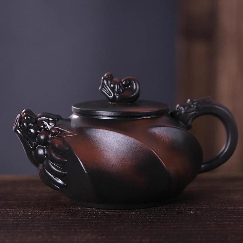 

Purple Clay Teapot Pure Handmade Famous Teapot Tea Set Large Capacity Full Handmade Dragon Head Dragon Fengming Teapot