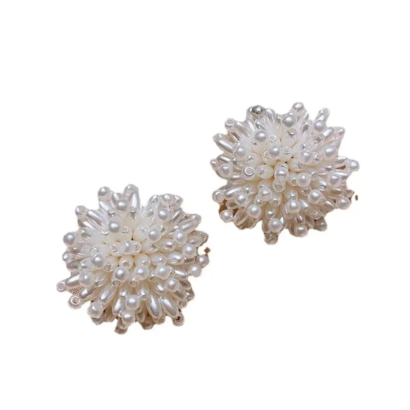Korea Japan Sweet Imitation Pearl Earrings for Women Gold Color Alloy Firework Big Statement Dangle Earrings Wedding Jewelry