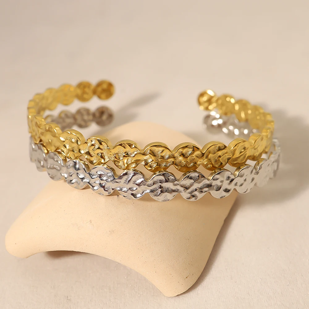 WILD & FREE 18K pozłacany Metal skorodowane bransoletki ze stali nierdzewnej mankietowe dla kobiet modna bransoletka wodoodporna biżuteria