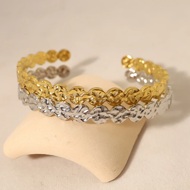 WILD & FREE 18K pozłacany Metal skorodowane bransoletki ze stali nierdzewnej mankietowe dla kobiet modna bransoletka wodoodporna biżuteria