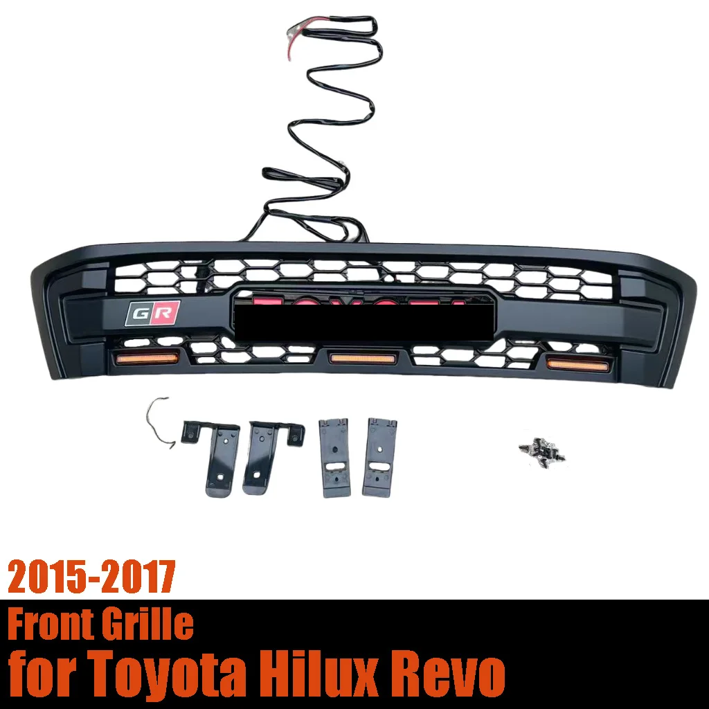 

For Toyota Hilux Revo 2015-2017 Front Grille with LED Lights ABS Mesh Sport Style Car Styling