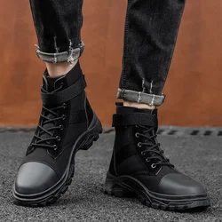 Mężczyźni Buty Outdoor Fashion Canvas High Top Shoes Men Casual Shoes Ankle Boots Black Chelsea Boots Zapatos De Hombre888