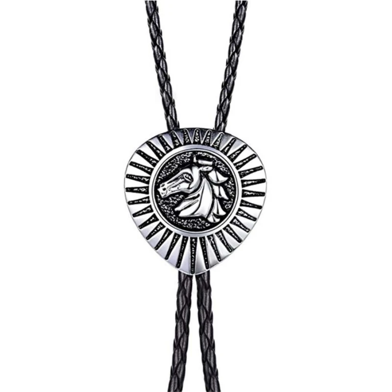 Mens Cowboy Leather Rope Bolo Tie Metal Horse Head Necktie Necklace Shirt Chain DropShipping