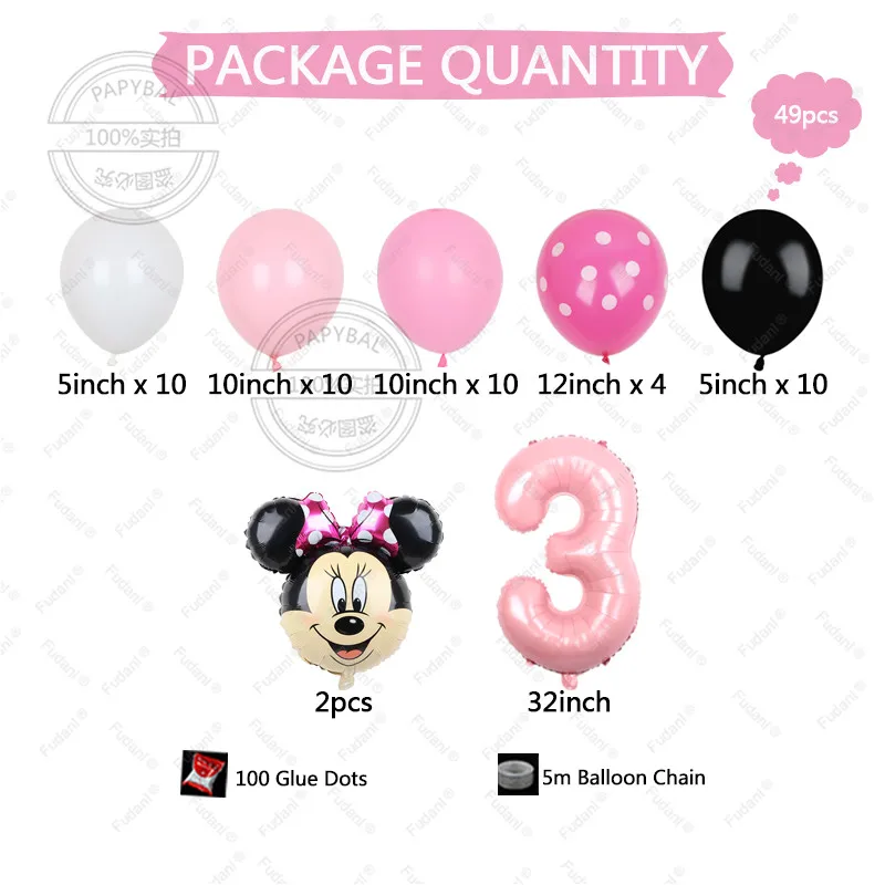 49Pcs Disney Mickey Minnie Mouse Balloons Tender Pink Number Foil Balloon For Kid Birthday Party Decor Baby Shower Supplies