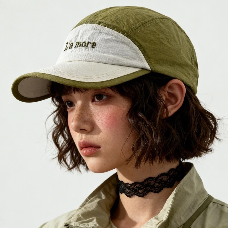 

Japanese Color-blocking Five-panel Letter Embroidered Baseball Cap Men and Women Summer Shade Breathable Trend Quick-drying Hat