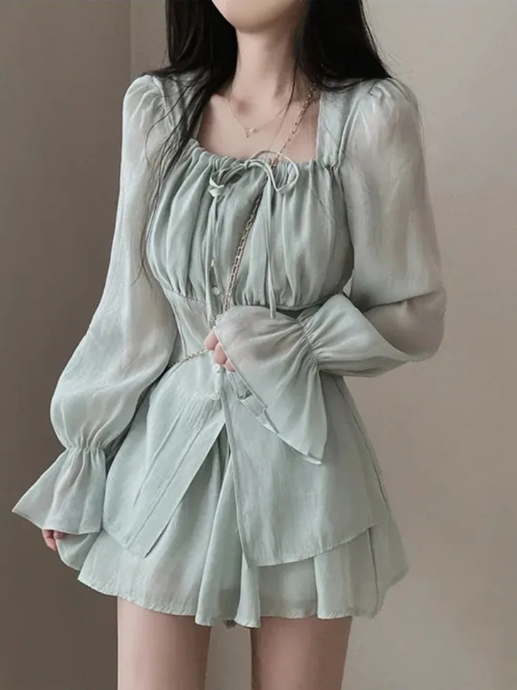 Spring New Arrival Women's Long Sleeve Sun Protection Shirt High Waist Shorts Set Commute Style Regular Fit Medium Softness