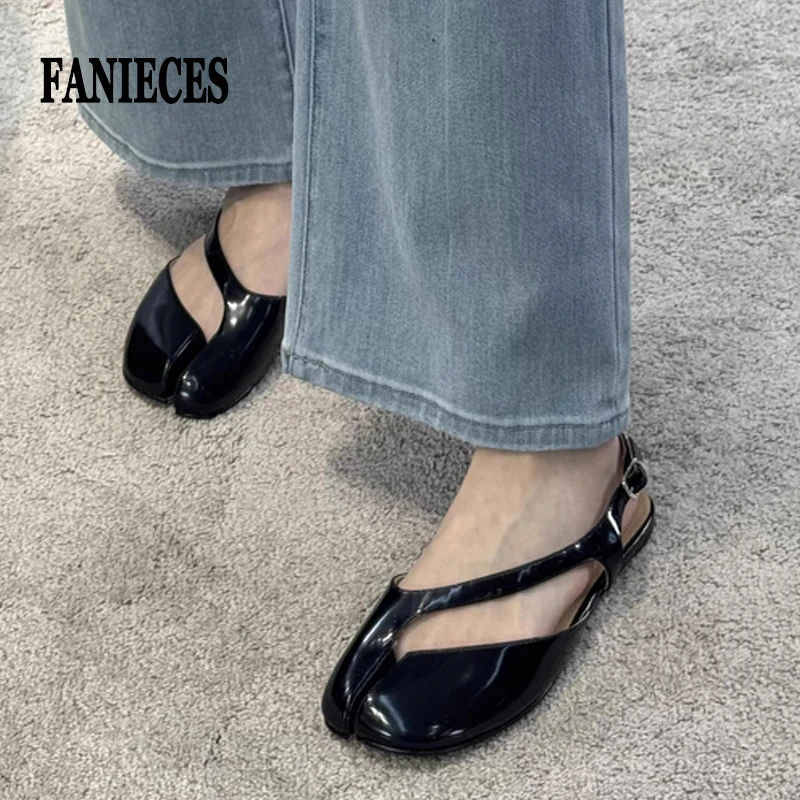 Luxury Tabi Flat Sandals Women Summer Patent Leather Split Toe Slingbacks Ballet Shoes Brand Designer Banquet Wedding Sandalias image 2