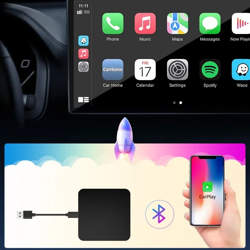 Carplay Android Auto 2-in-1 Wired To Wireless Adapter Efficient Transmission Car-Phone Interconnection 5G WiFi  Bluetooth 5.0