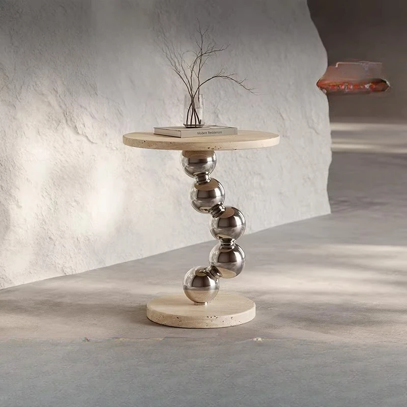 Natural travertine, sofa side table, round marble living room medieval coffee table