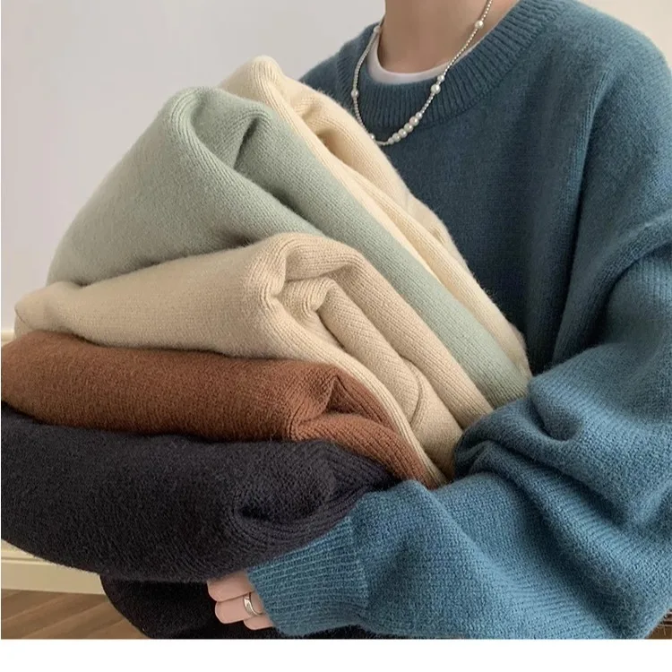 

Men's Fce-Lined Loose Knitwear Spring Autumn Sle Casual Vintage Thiened Base Layer Sweater Trendy Brand Comfortable Fit