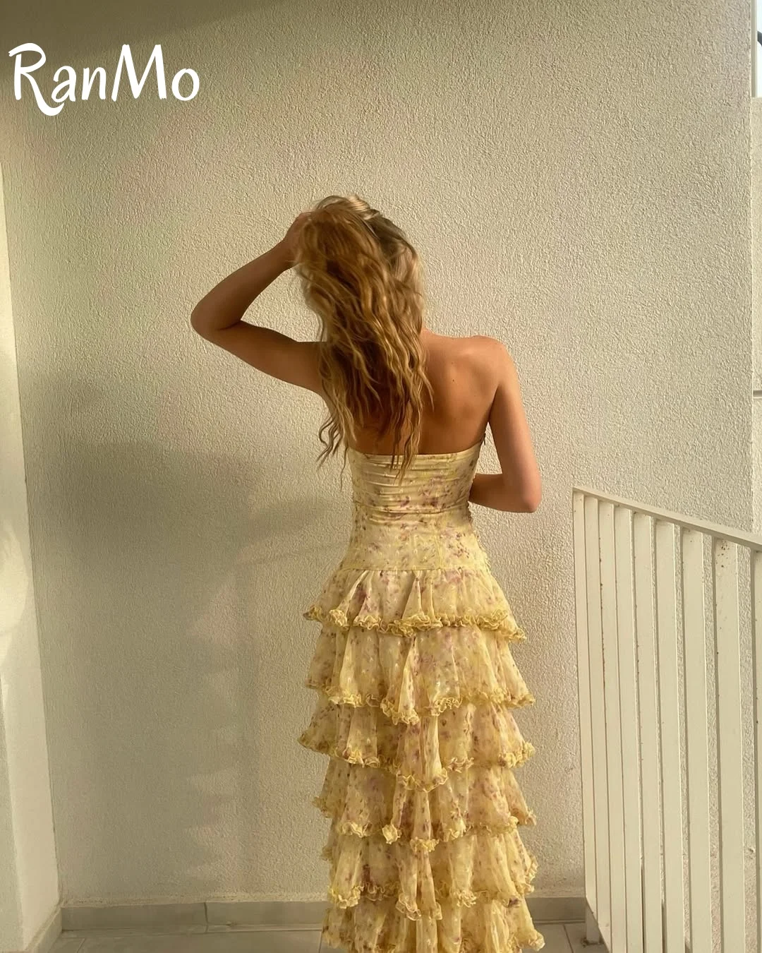 Ranmo 2025 Elegant Floral Strapless Evening Dress Saudi Arabic Floor-Length Layered Fascinating Prom Gown Customized Party Dress