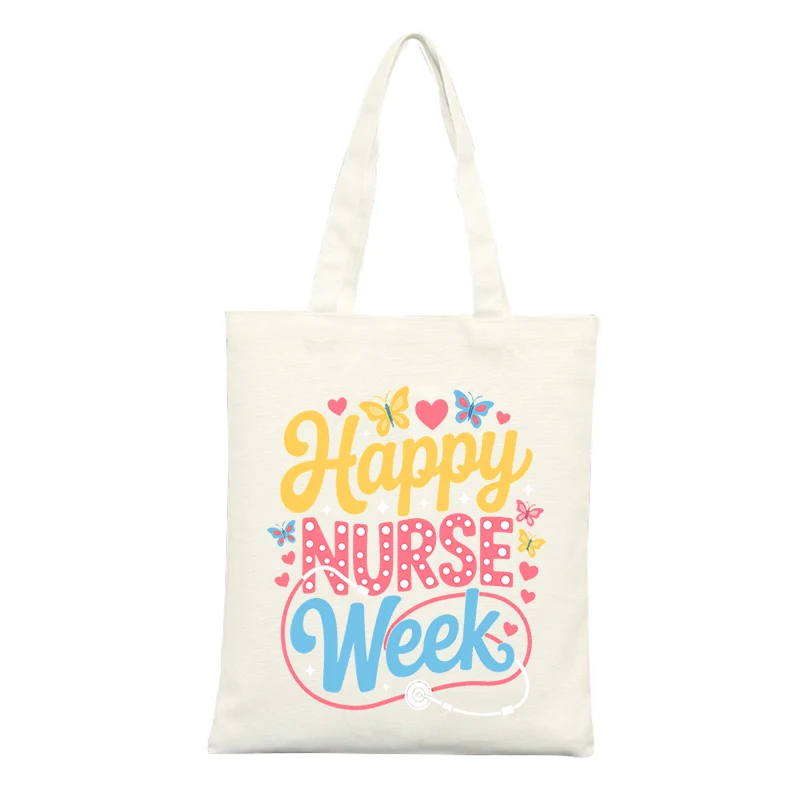 Nurse's Canvas Tote Bag with Butterfly and Heart Pattern, Ideal for Healthcare Professionals During Nurse Week Celebrations