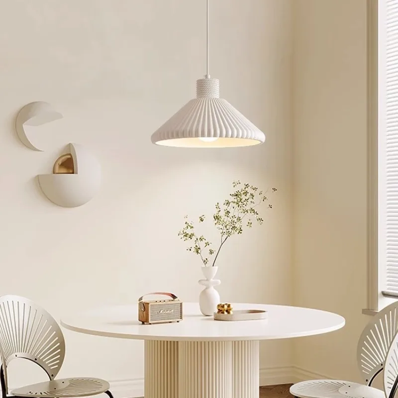 Nordic White Resin Pendant Lights Ceiling E27 Base Pleated Lampshade Hanging Lamp Dining Room Living Kitchen Home Decor Lighting