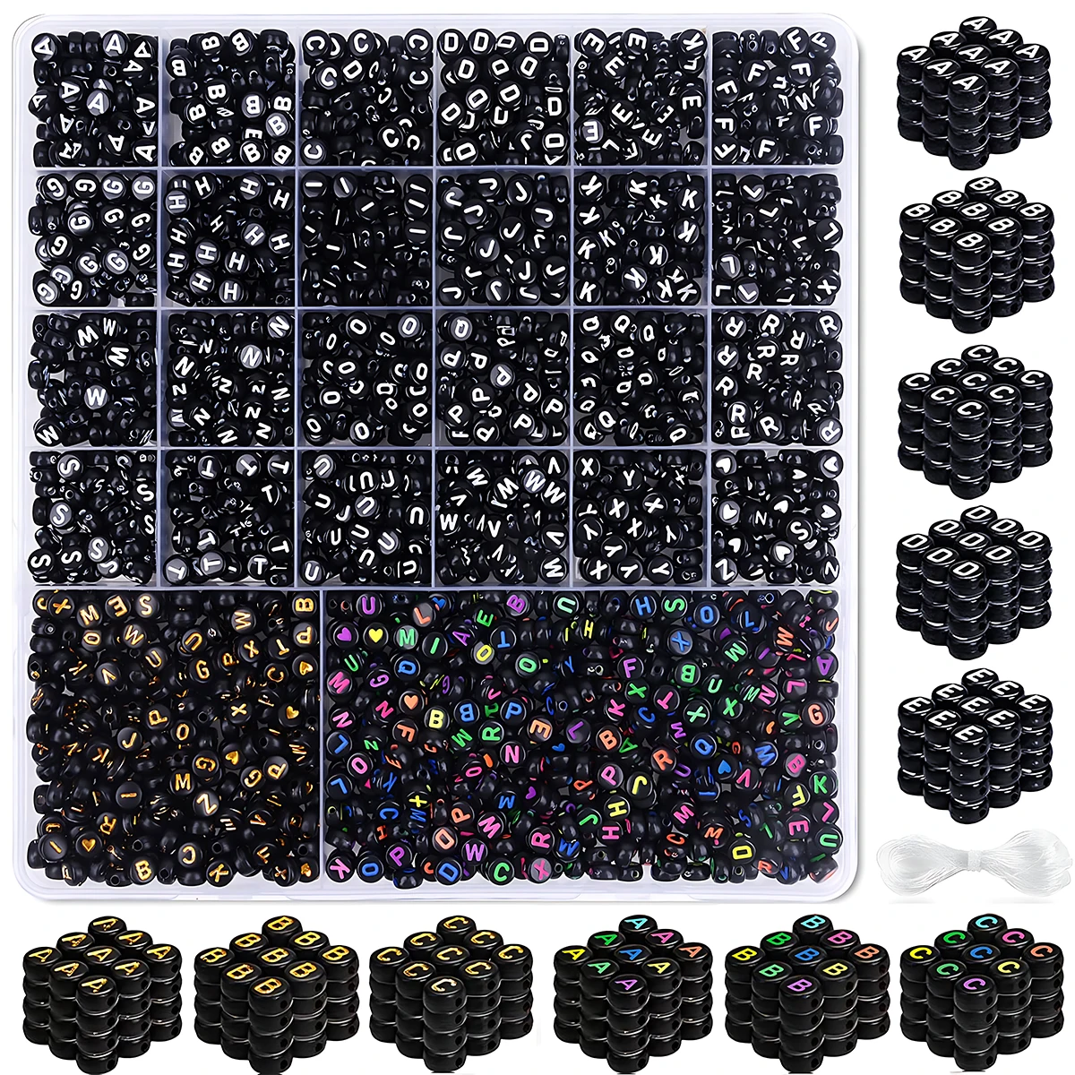 1020PCS A-Z Alphabet Beads 3 Colors Black round Jewelry Making Supplies for Teen Girls Friendship Bracelets Craft Gift Set 4x7mm