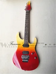 6 String Electric Guitar, Suh Guitar, Yellow Red Squilted Maple Veneer Mahogany Body, One Piece Wood Neck, Locked Buttons,