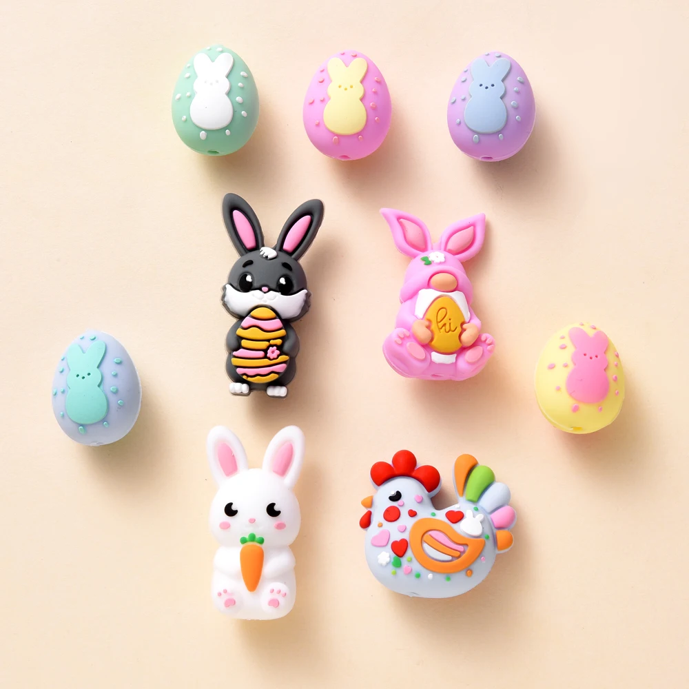 3Pcs Silicone Beads Rabbit&Chicken Styling Food Grade for DIY Baby Pacifier Chains, Teether Bracelets Necklace Accessories