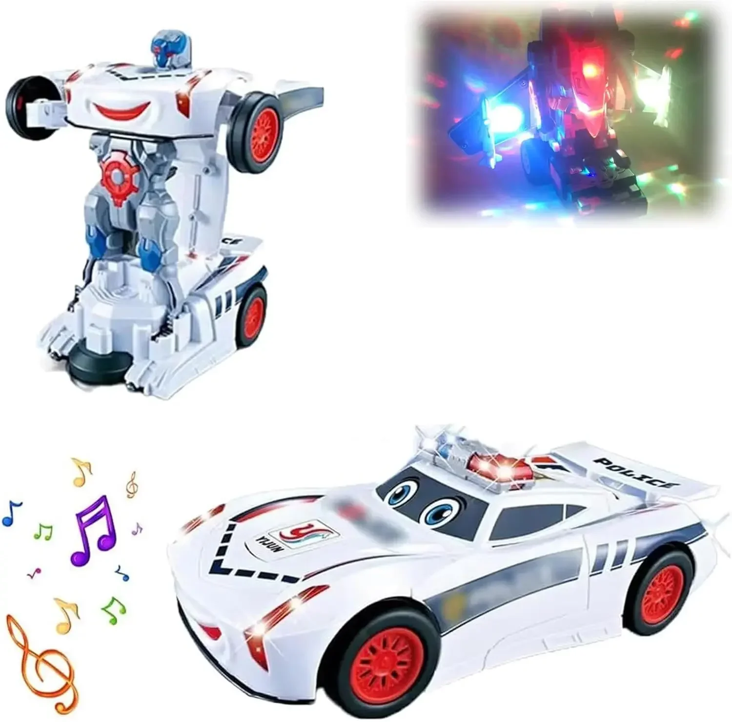 Electric Universal Deformation Police Toy Car, Magnetic Transform Engineering Car Toy,Transform Cars with Lights and Siren