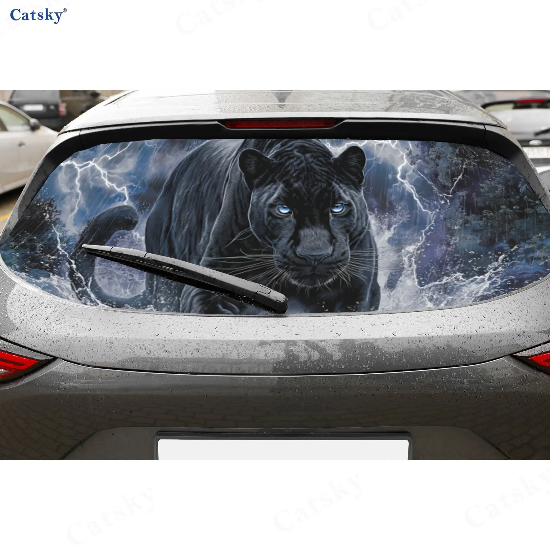 

Thunder Panther Aesthetic Exploration PVC Perforated Car Vinyl Wraps, Durable Car Rear Windshield Sticker, Waterproof Car Rear W