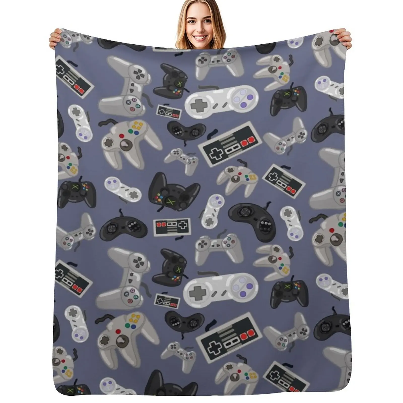 Old School Video Game Controllers - Repeating Pattern Throw Blanket All Weather Soft Throw Blanket for Sofa