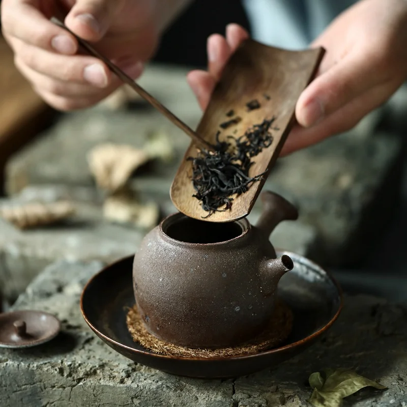 ★Handmade Teapot Black Porcelain Pot Kung Fu Tea Set Teapot Jingdezhen Tea Set Hand Made Retro Side Handle Pot 160ml