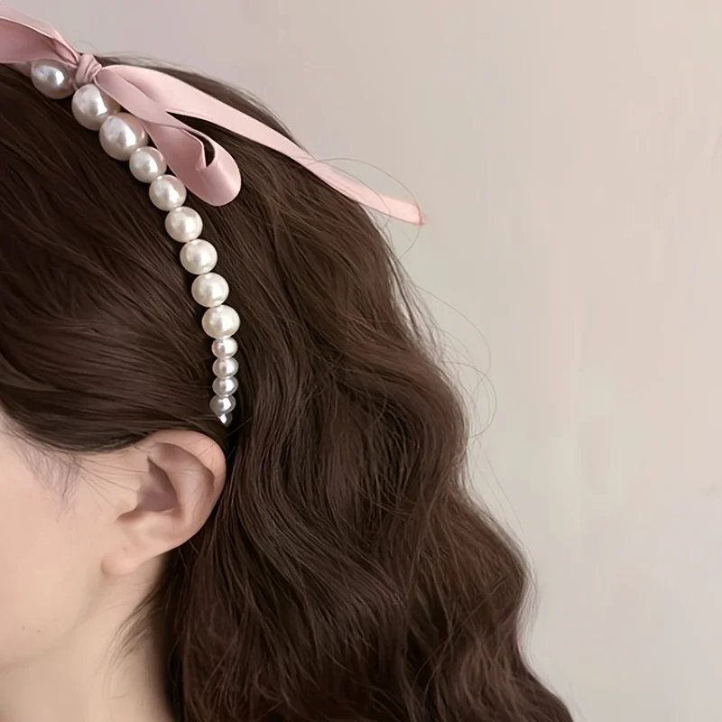 1pcs Fashion Sweet Retro Pearl Hair Hoop Bow Strap Hair Hoop For Women Girls Party Hair Accessories