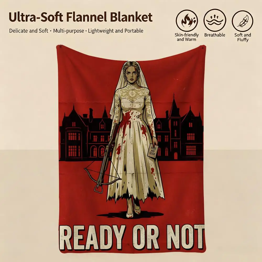 movie R-Ready or Not-t Throw Warm Soft Flannel Blanket, Multi-use for Sofa Bed Camping Travel Nap