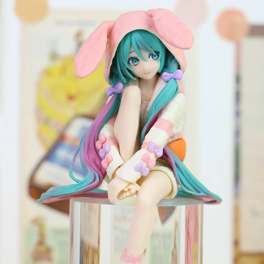 Figura de Anime HATSUNE MIKU de 15CM, tapón de fideos, pijamas con Orejas de conejo, modelo de muñeca de juguete, figura de colección Aciton, regalo de PVC