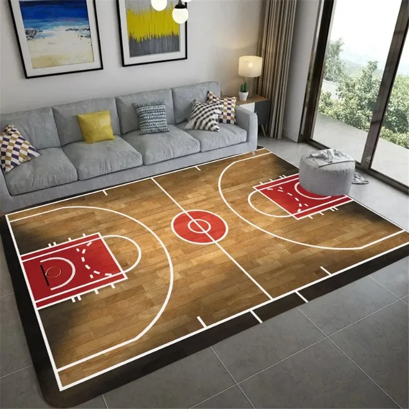 Basketballplatz-Druck-Teppich, Sport-Thema, Bodenmatte für Schlafzimmer, Wohnzimmer, rutschfester Spieltag-Dekor-Teppich