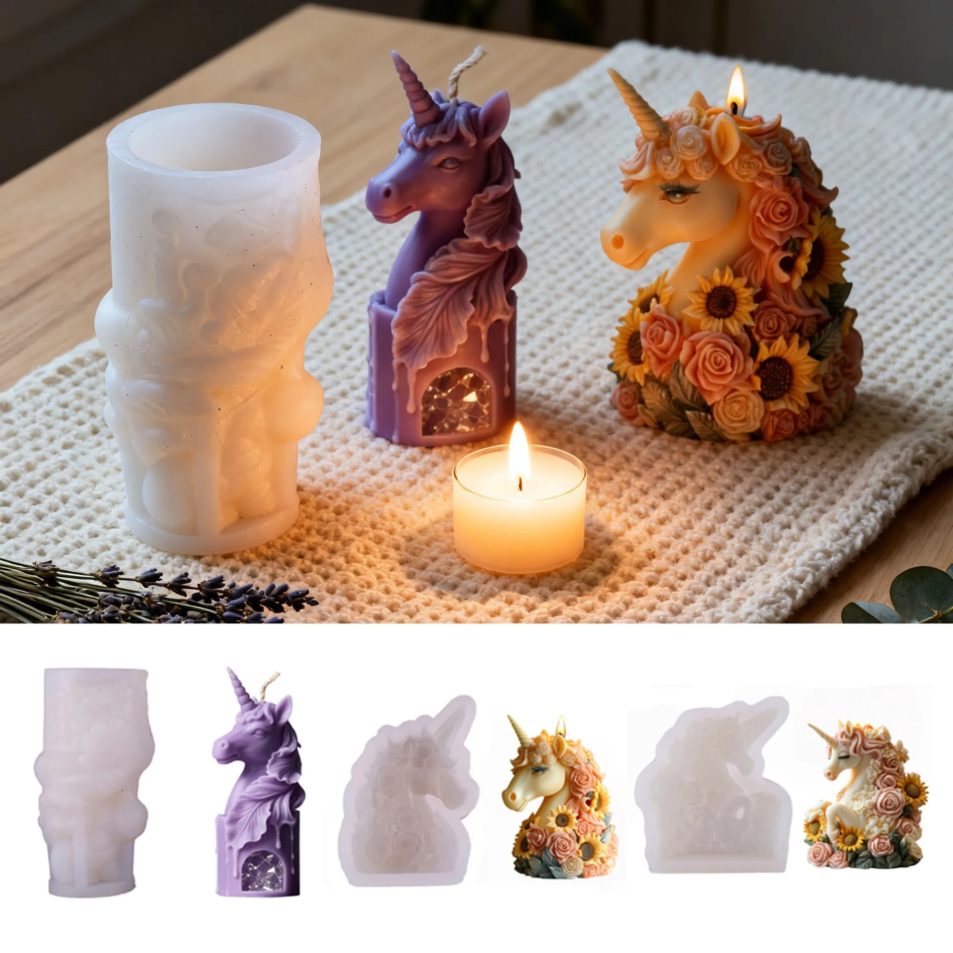 VERIDIAN Diy variety of unicorn cake molds, fantasy flowers, unicorn scented candles, decorative ornaments, silicone molds